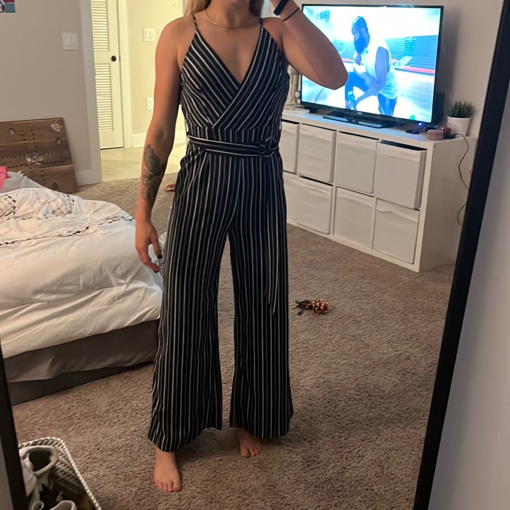 Black and white striped jumpsuit